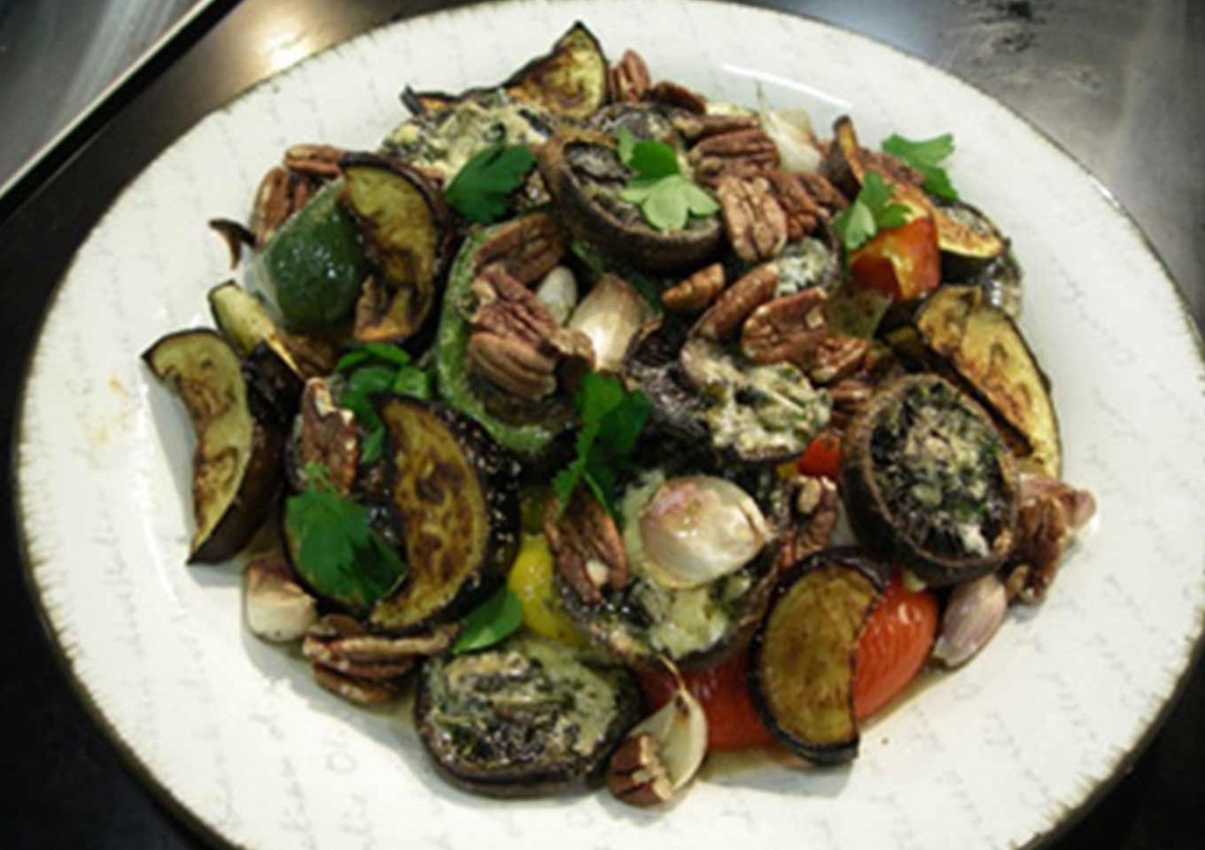 Roasted Vegetables with Portabello,  Pecans & Blue Cheese