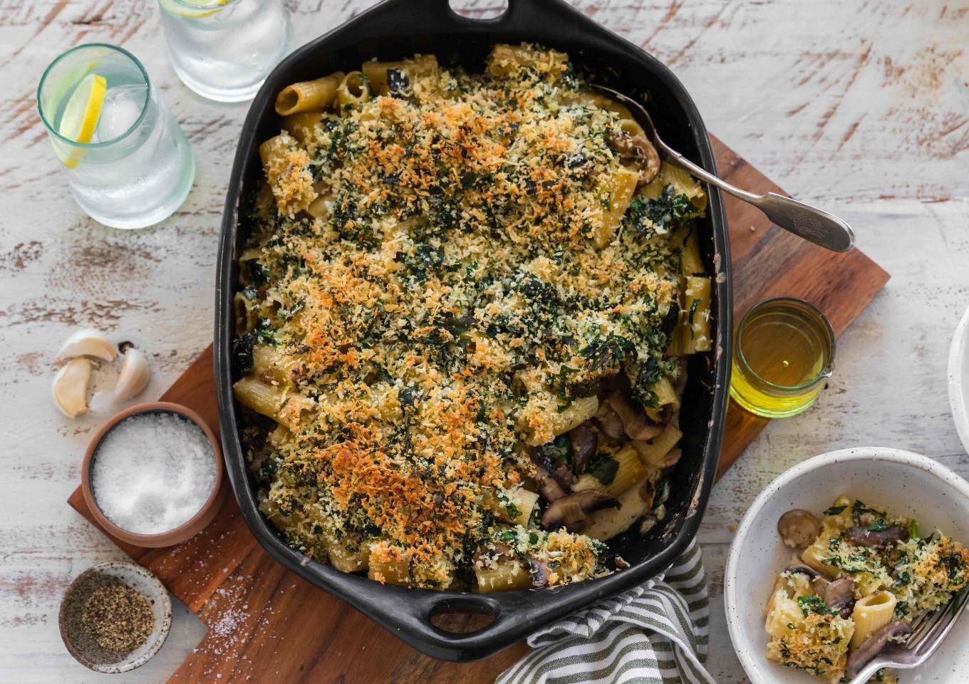 Mushroom, Rosemary & Spinach Pasta Bake