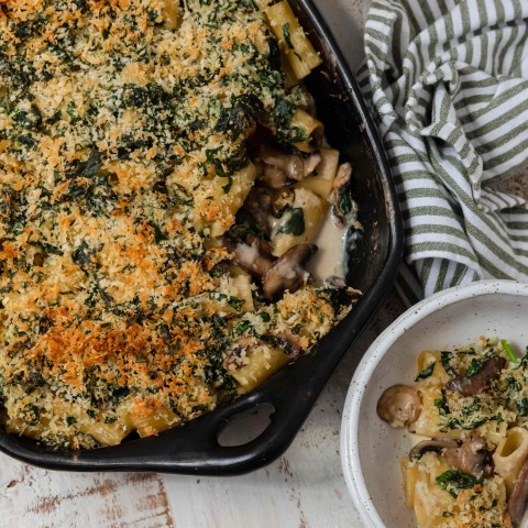 Mushroom, Rosemary & Spinach Pasta Bake