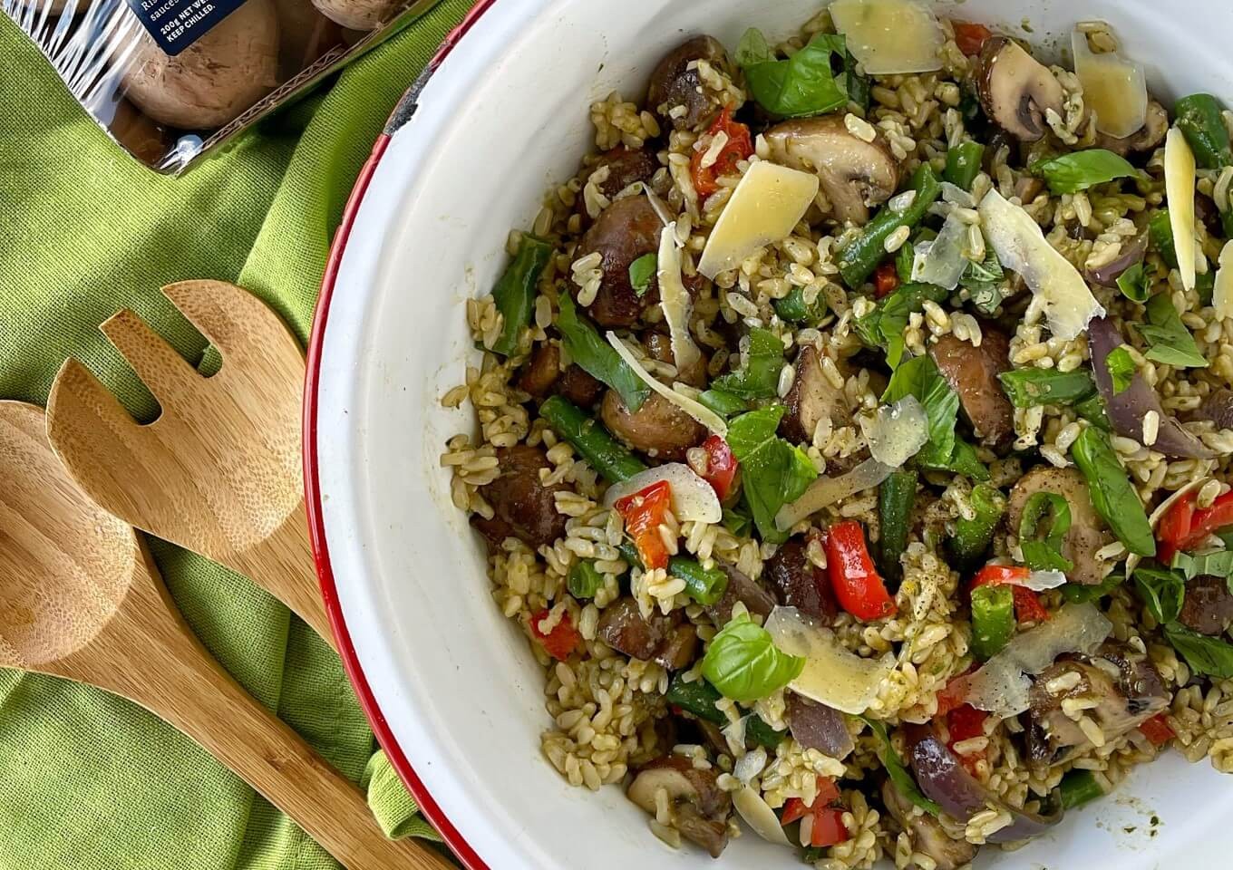 Roast Mushroom, Pesto & Lemon Rice Salad