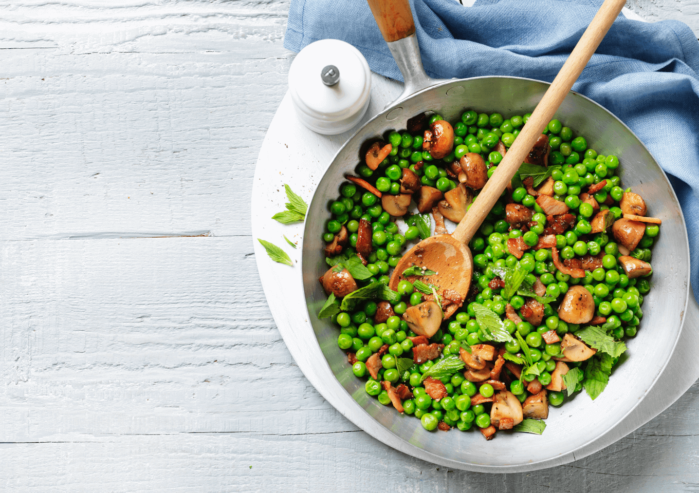 Garden Peas with Bacon, Mushrooms and Mint
