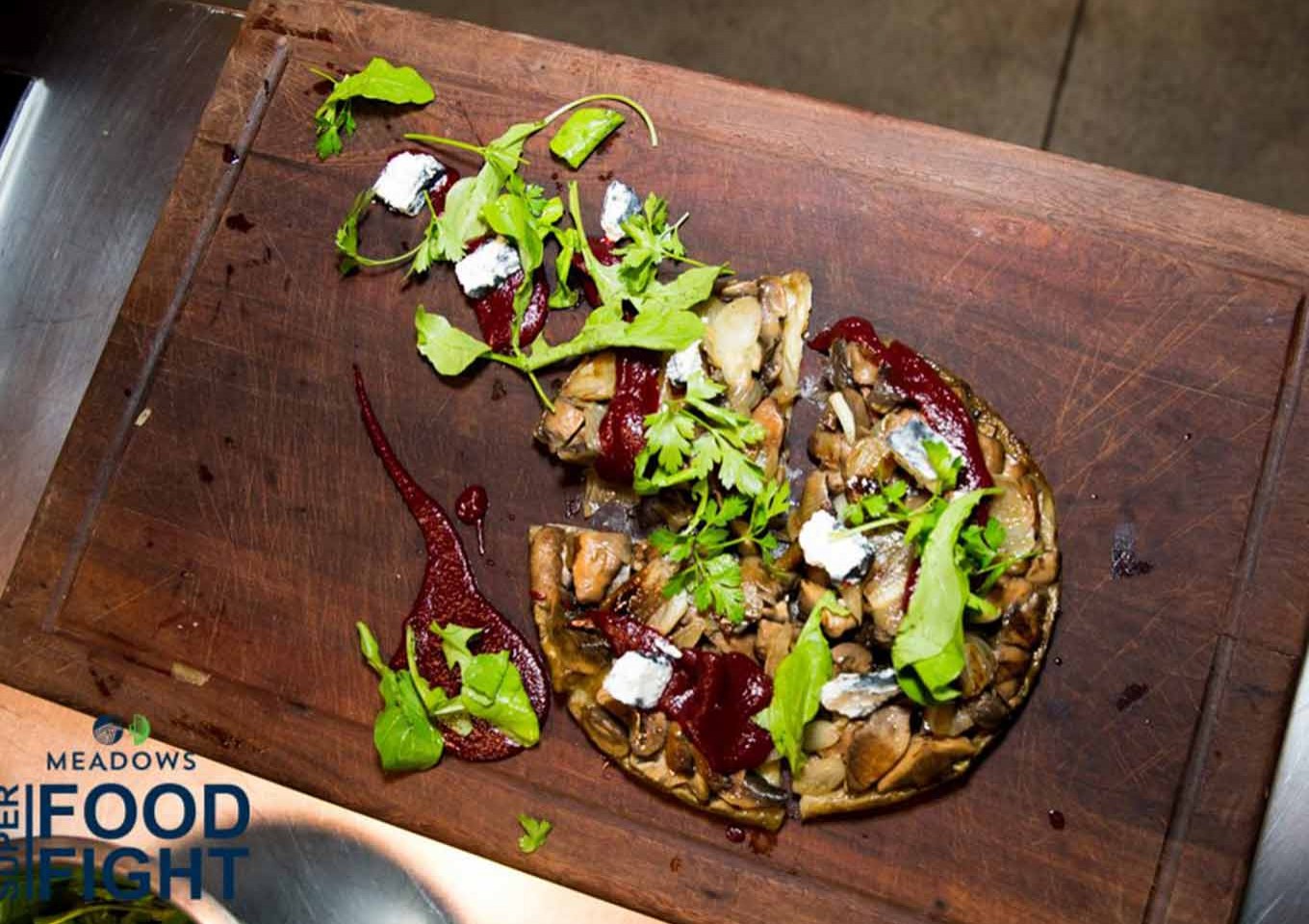 Michael Van Elzen's Smoked Mushroom Tart with Ashed Goat’s Cheese and Beetroot Syrup